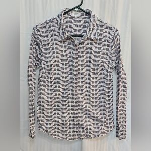 Crown & Ivy Buttonup Shirt - White Navy Elephant Cotton - Size S